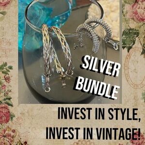 SILVER VINTAGE Bundle (2 Pairs) Steam Punk Small Hoop & Braided Large Hoops